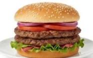 Double-Angus-Quarter-Pound-Burger Double stack Angus beef hamburger with fresh vegetable toppings.